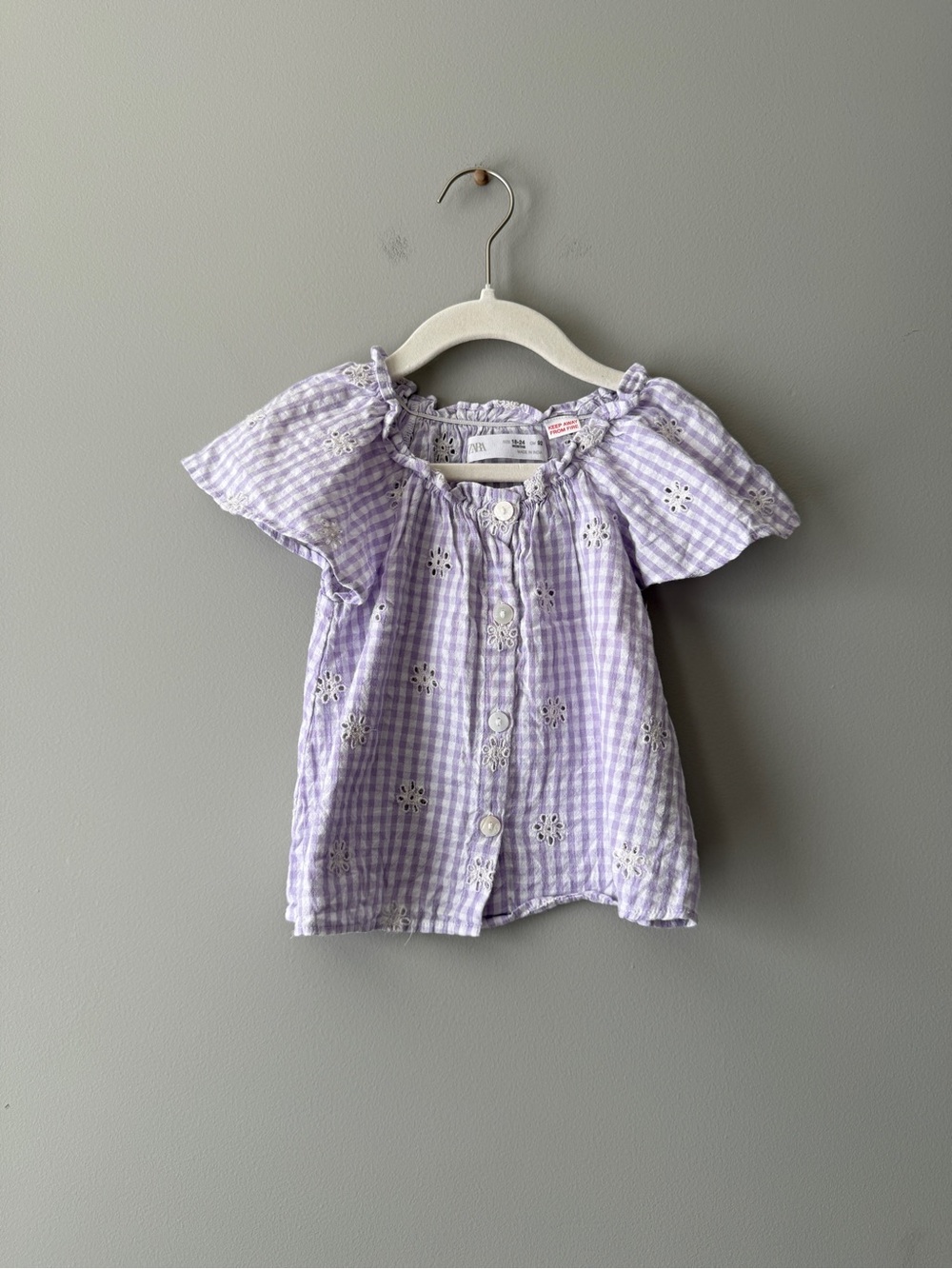 Zara Lavender Gingham Eyelet Button-Down Kids Top